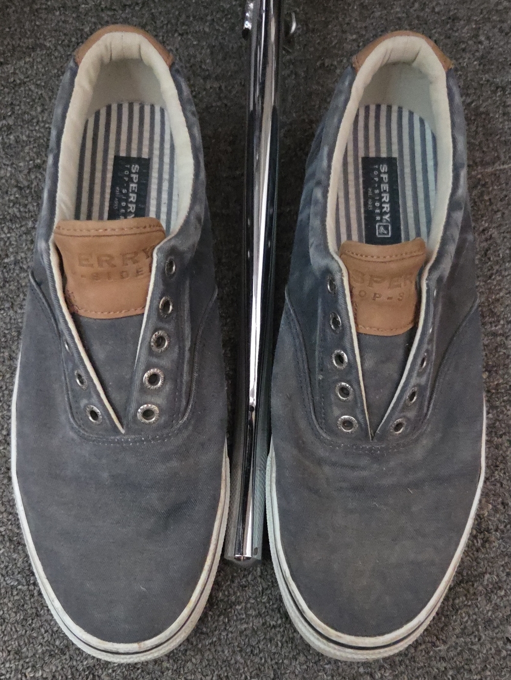 Sperry Top-Sider Mens Striper Boat Shoes Faded Navy Canvas Slip-On New Shoelaces
